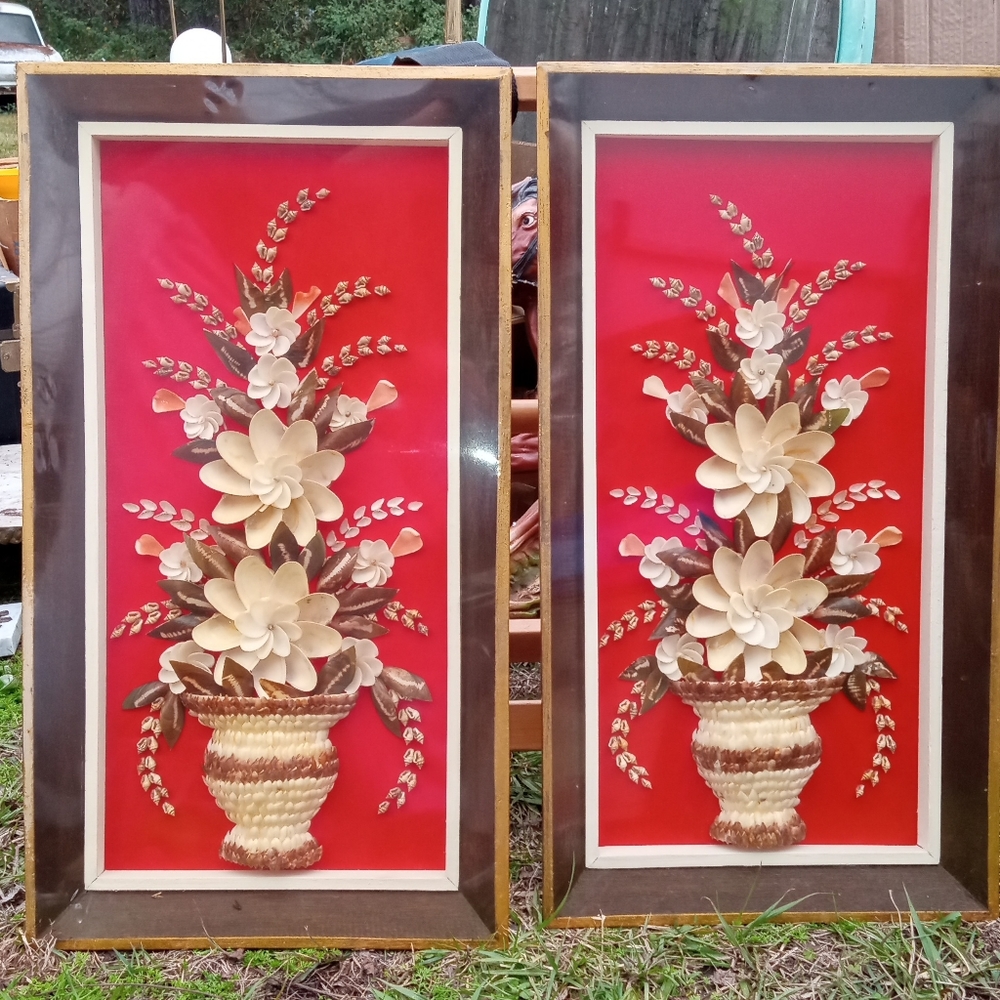 SET of 2 1970s Shell art Pictures. Both have never been opened. Very Beautiful..